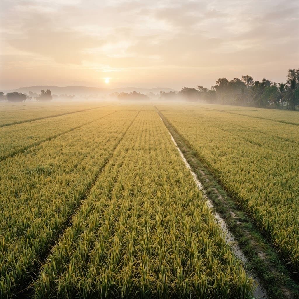 Green basmati paddy fields in Haryana